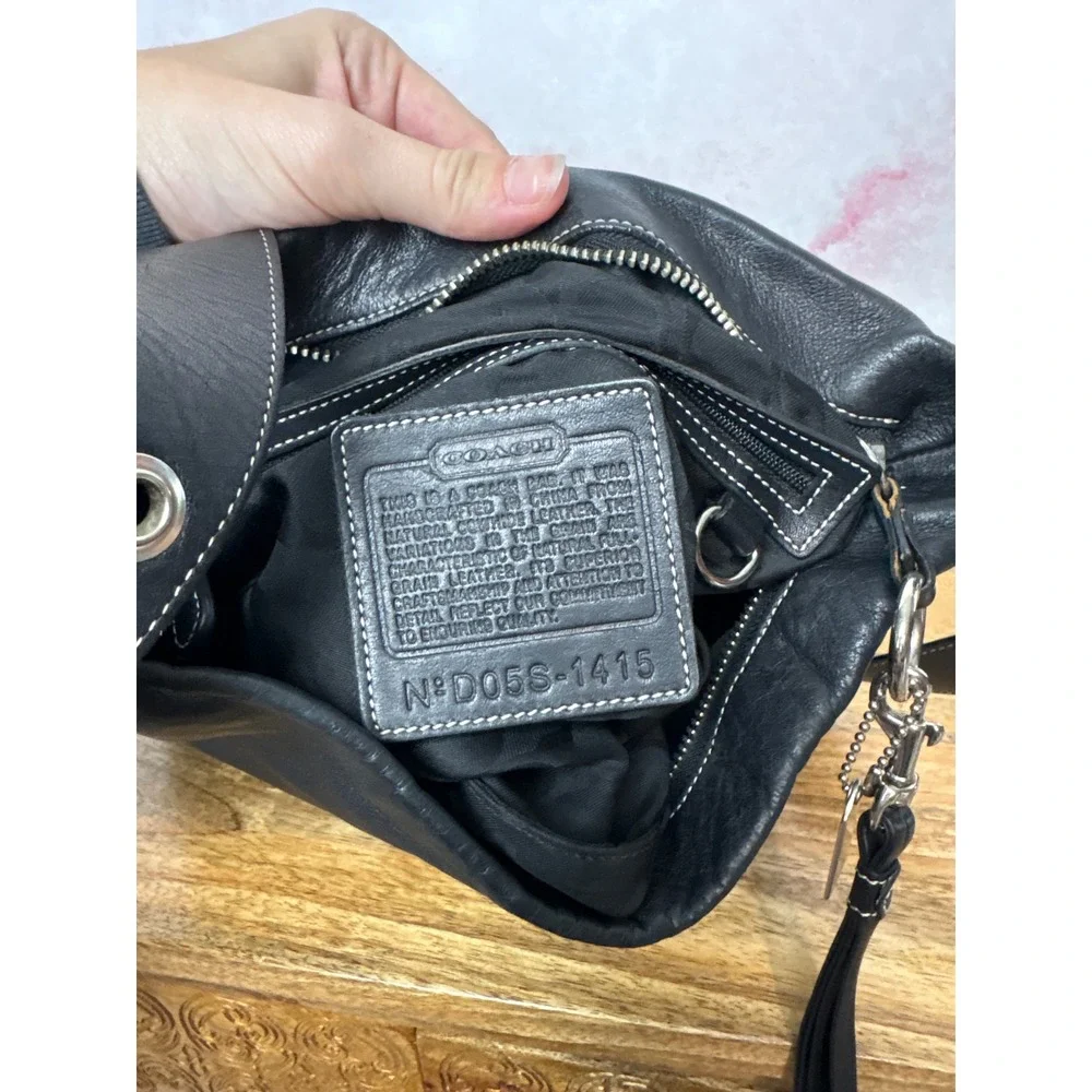 Coach Soho Slim Duffel / Shoulder Bag Black White Contrasting Stitching